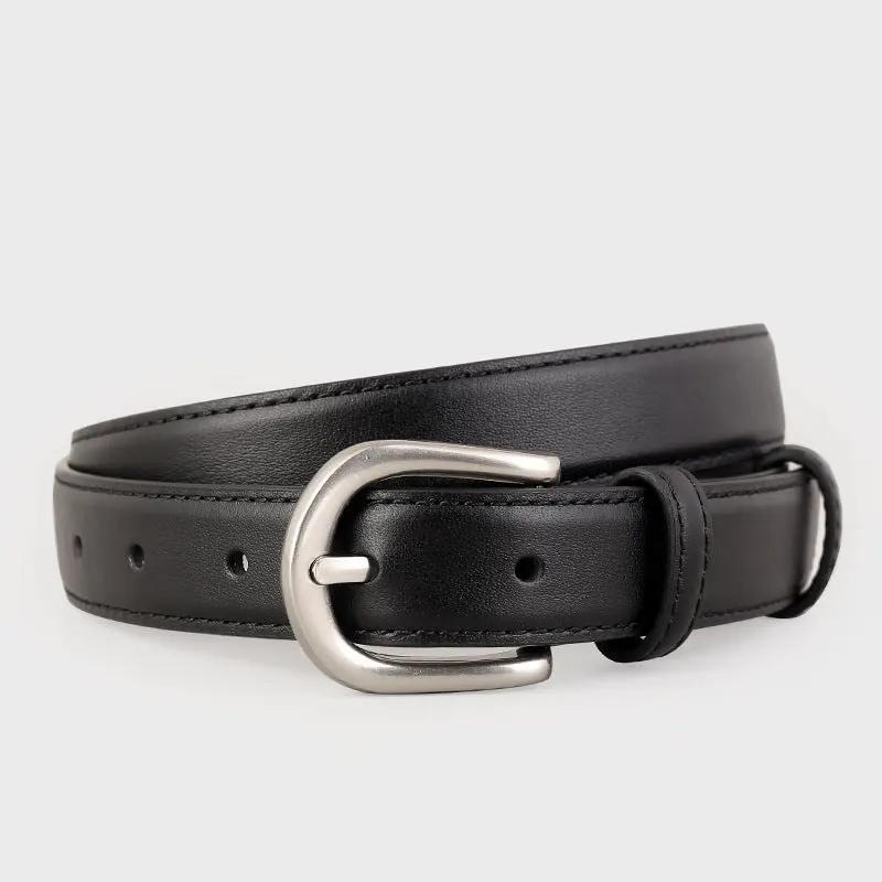 Classic Leather Belt with Silver Buckle by Trendsi