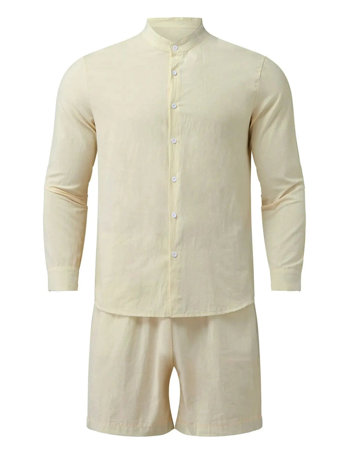 Men's Full Size Button Up Long Sleeve Shirt and Shorts Set Plus Size by Trendsi