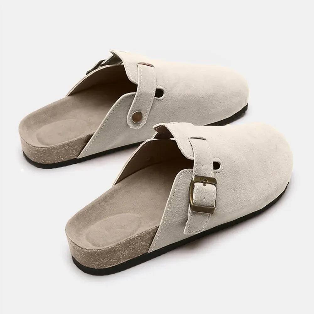 Suede Closed Toe Buckle Slide by Partner Label