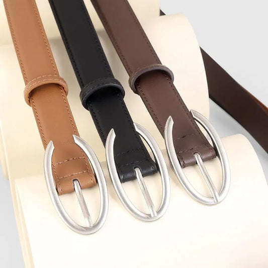 Oval Buckle Leather Belt by Trendsi