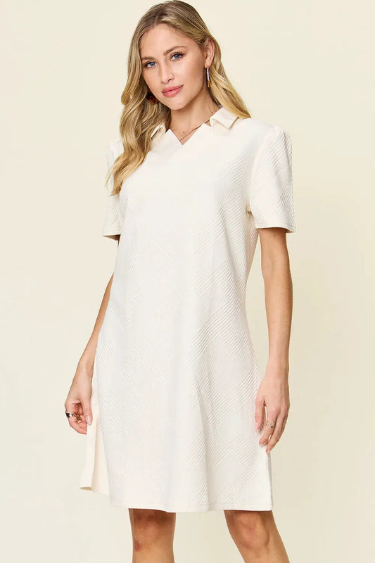Double Take Full Size Texture Collared Neck Short Sleeve Dress by Double Take