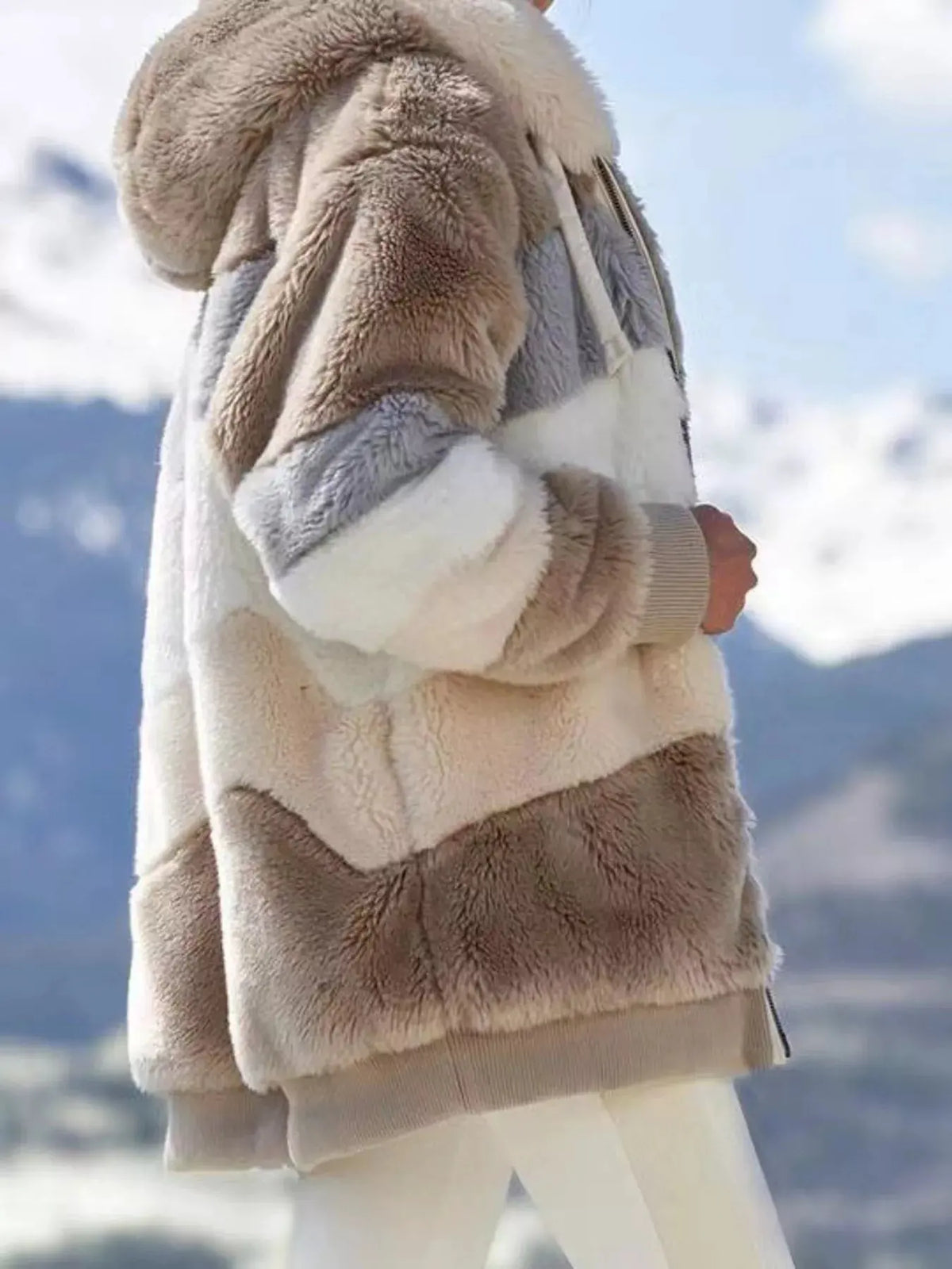 Full Size Fuzzy Zip Up Hooded Outerwear Plus Size | Partner Labels Selection by Partner Label