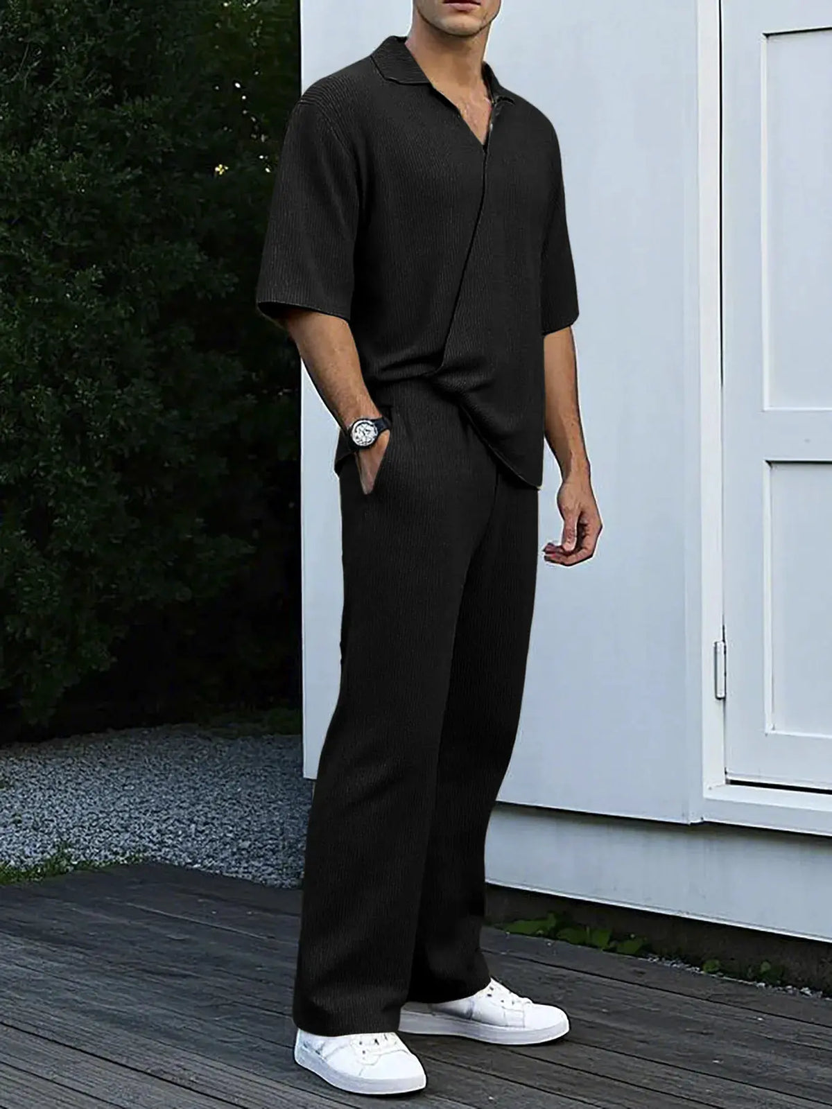 Men's Full Size Short Sleeve Top and Pants Set Plus Size by Trendsi