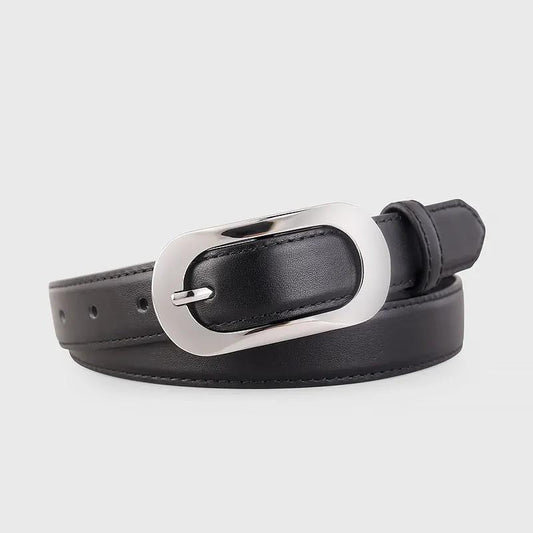 Silver Buckle Leather Belt by Trendsi
