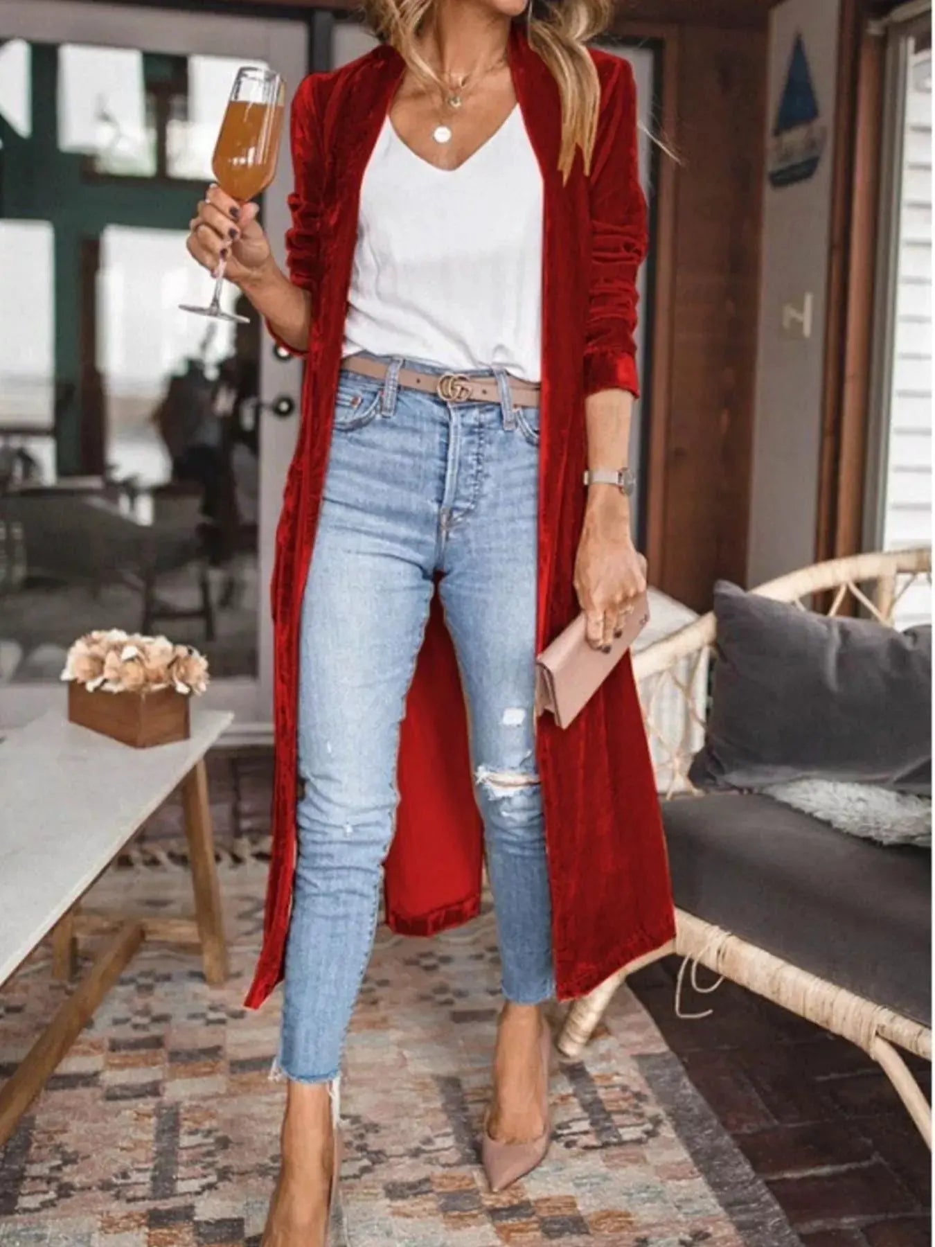 Open Front Long Sleeve Longline Cardigan by Partner Label