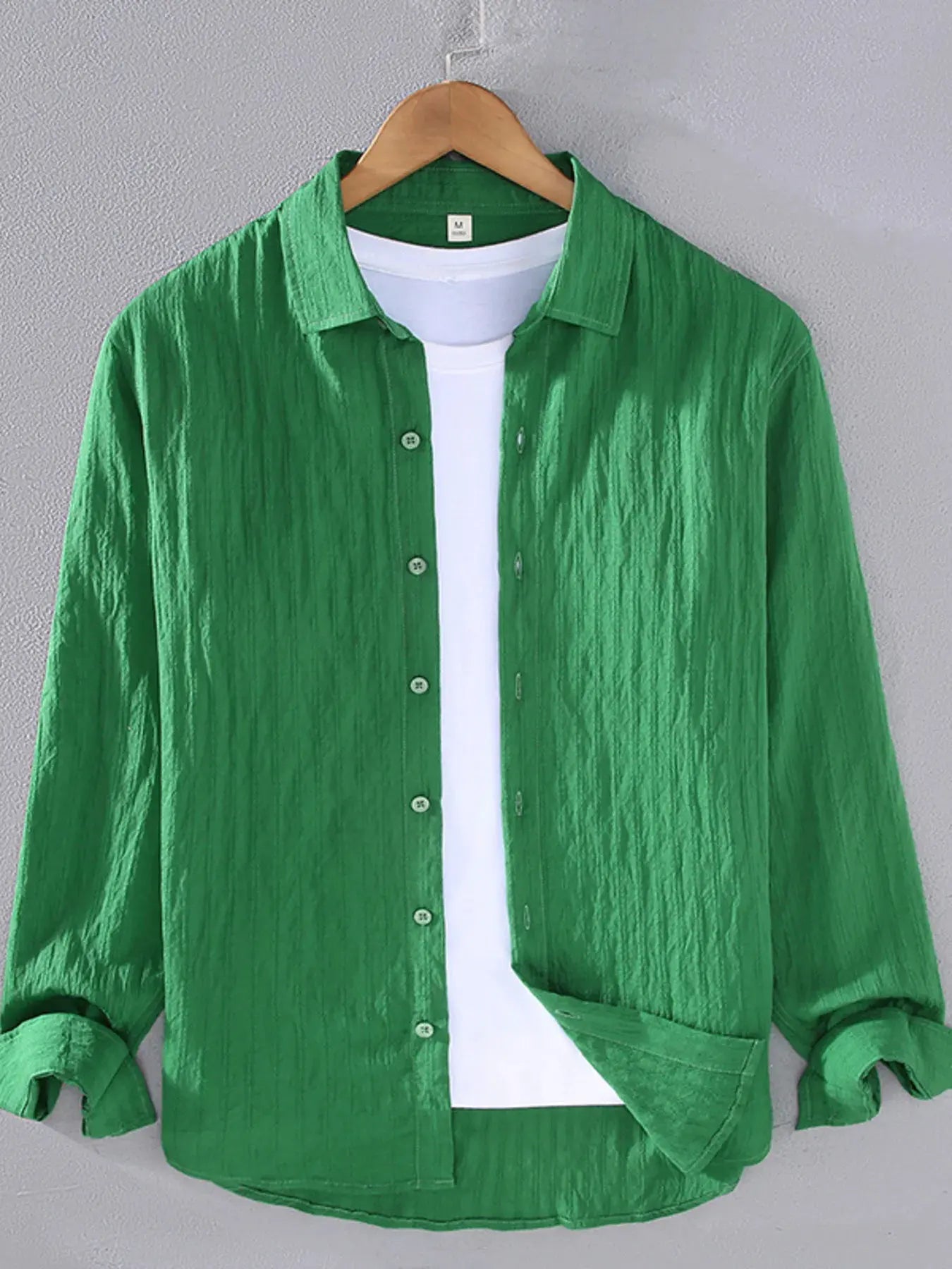 Men's Plus Size Textured Button Up Long Sleeve Shirt by Trendsi