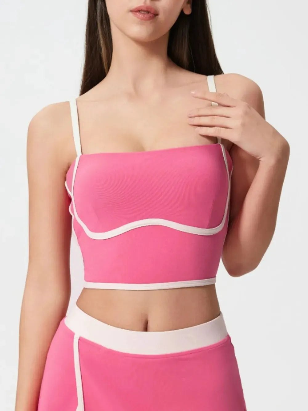 Millennia Contrast Trim Square Neck Active Cami with Detachable Chest Pads by Millennia