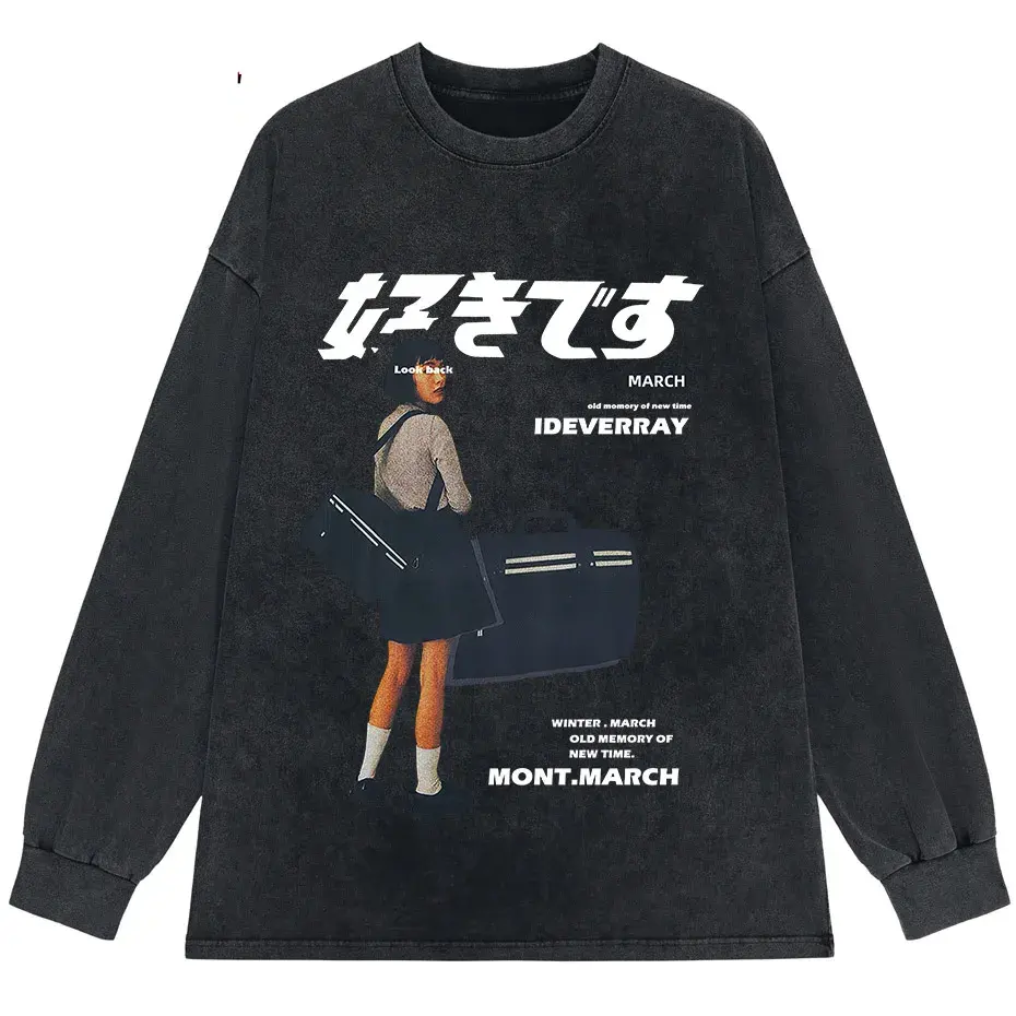 Men's Harajuku Kanji Girl Graphic T-Shirt Japanese Print Cotton Loose Fit Streetwear by Vimost Shop
