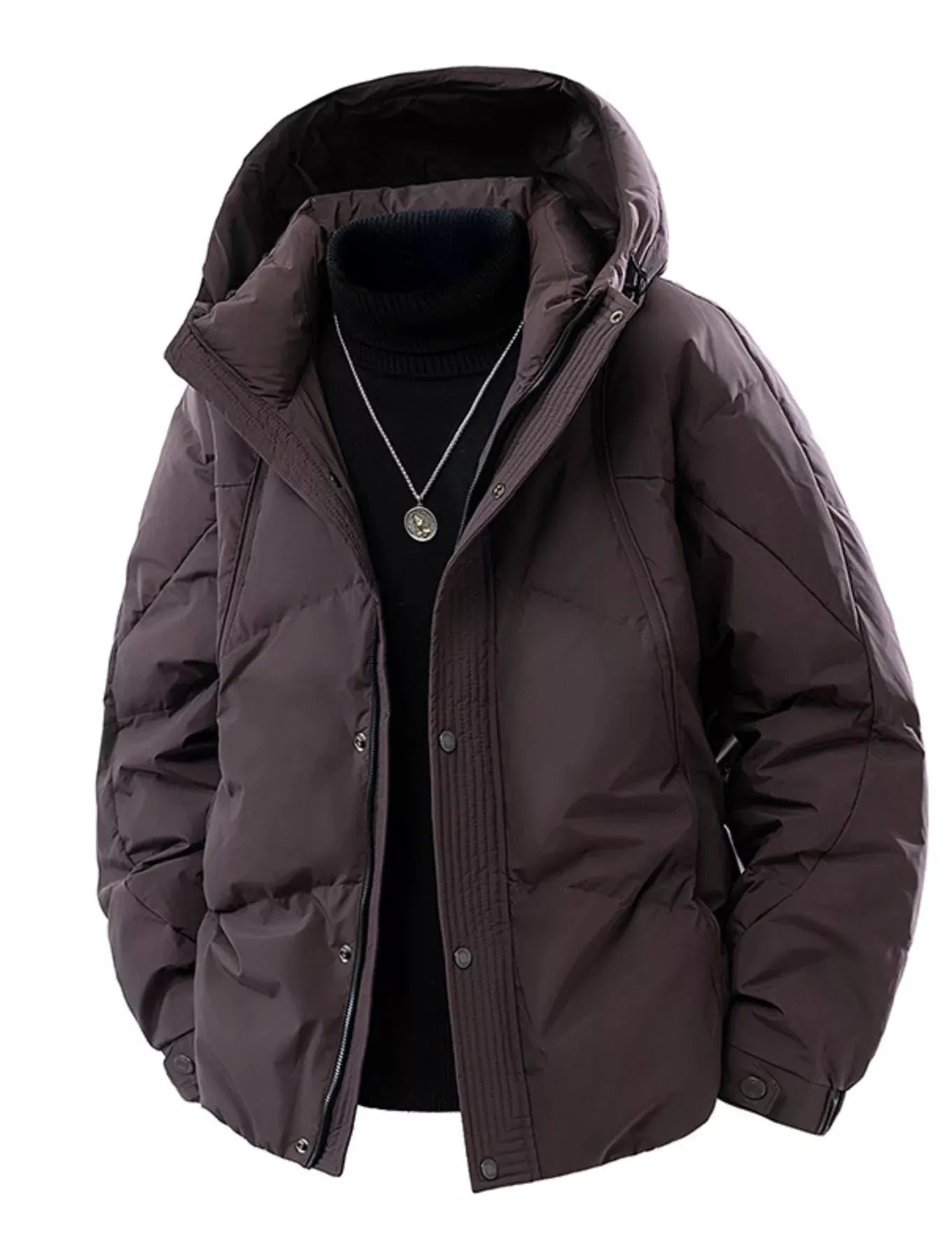 Men's Plus Size Snap Down Hooded Puffer Jacket by Partner Label
