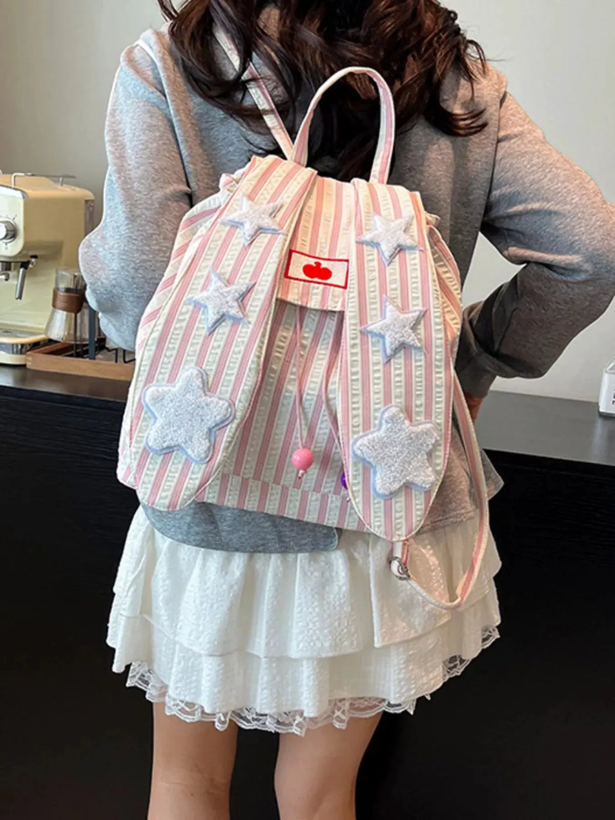 Striped Star Bunny Ear Backpack Bag by Partner Label