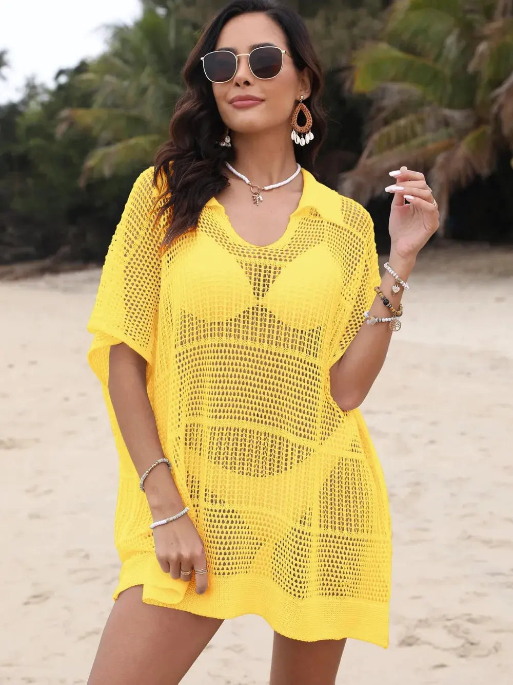 Hollow Out Collared Neck Cover-Up by Partner Labels