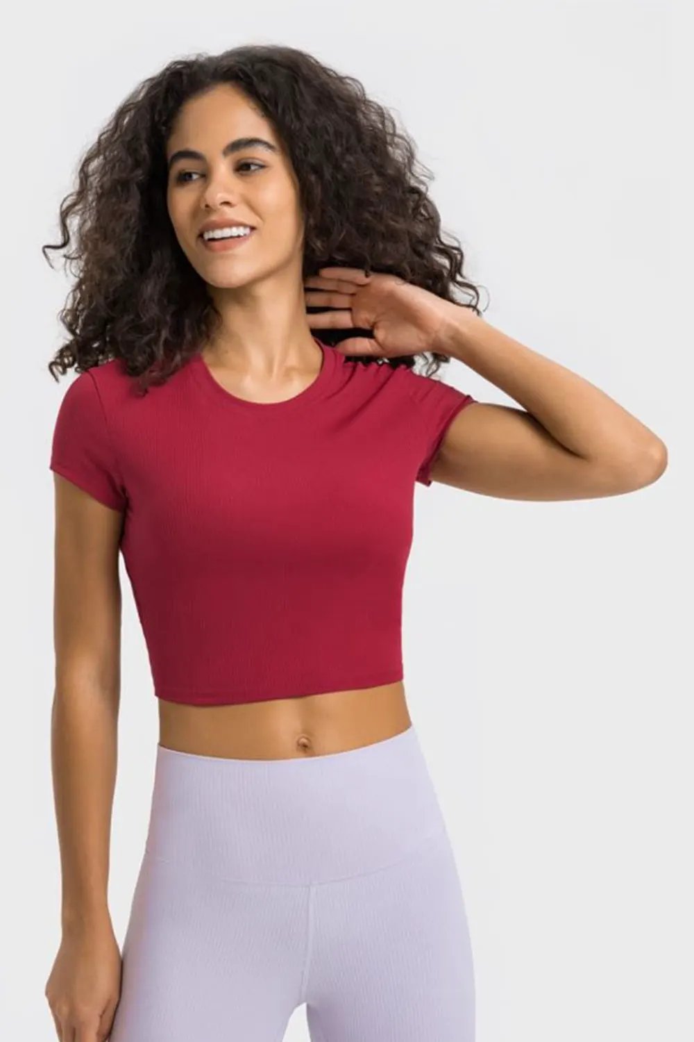 Millennia Round Neck Short Sleeve Cropped Sports T-Shirt by Millennia