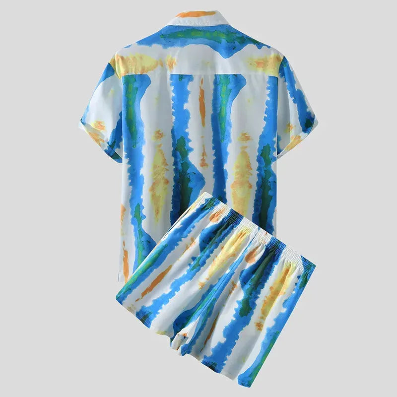 Men's Full Size Printed Button Up Short Sleeve Shirt and Shorts Plus Size by Trendsi