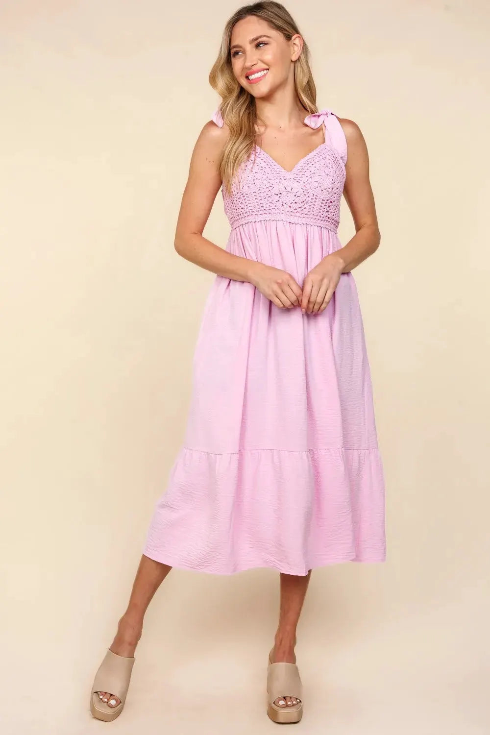 Haptics Crochet Lace Ruffle Hem Cami Midi Dress by Partner Label