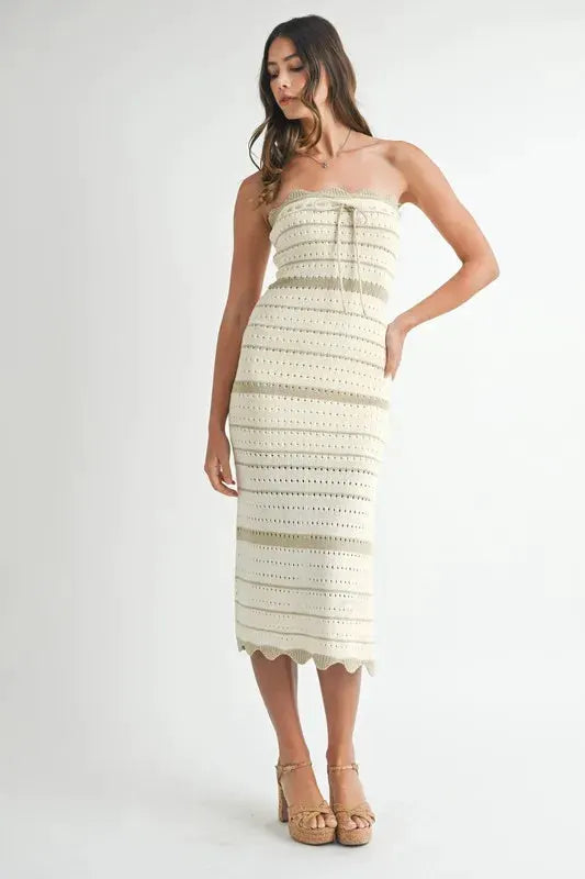 MABLE Contrast Striped Crochet Knit Midi Dress by MABLE