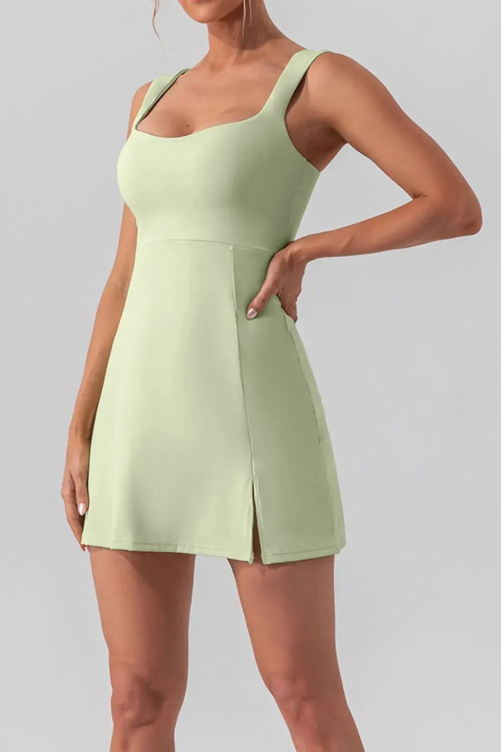Square Neck Sleeveless Slit Mini Active Dress by Partner Label