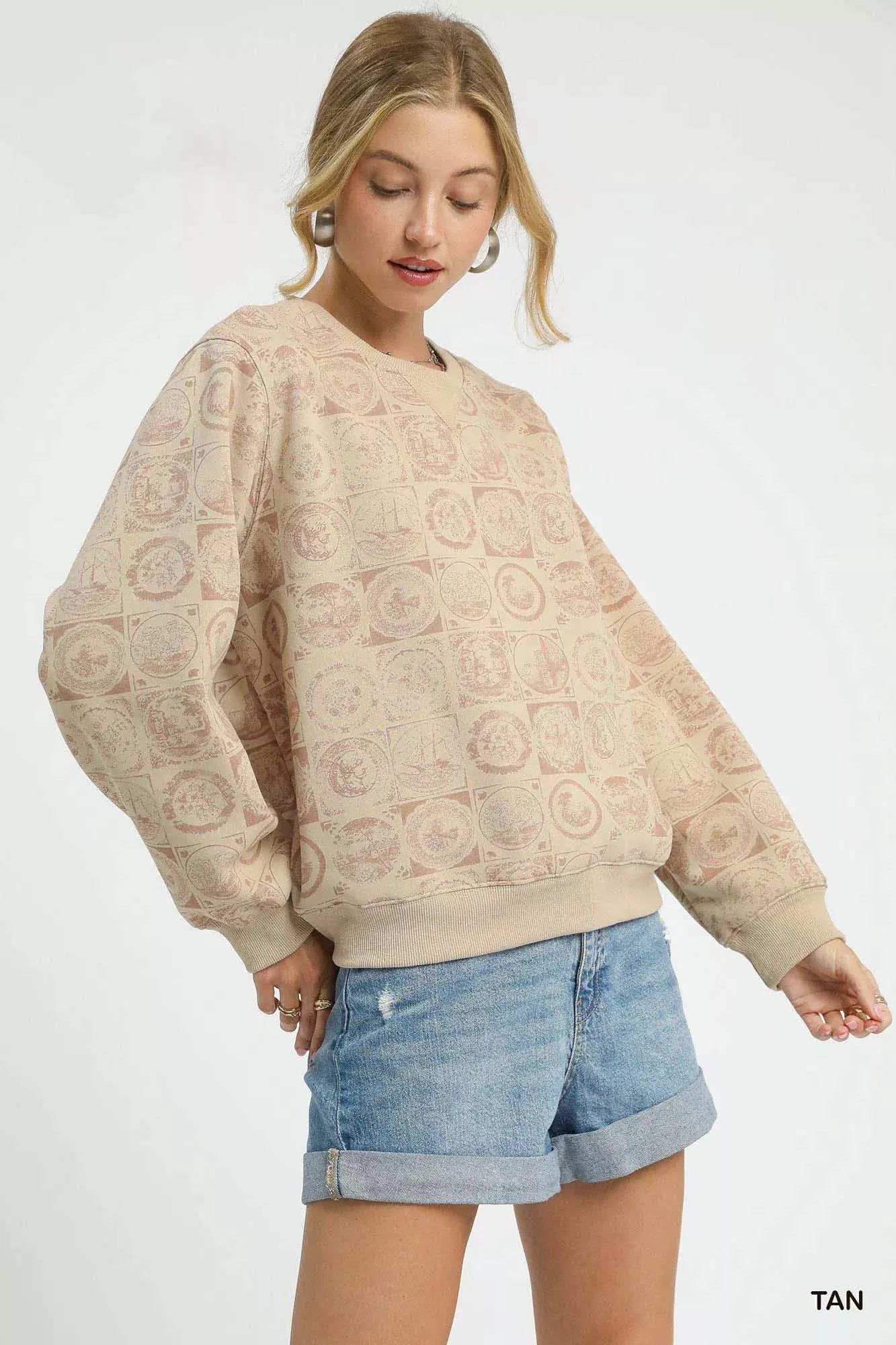Umgee Coin Stamp Print Sweatshirt by Umgee