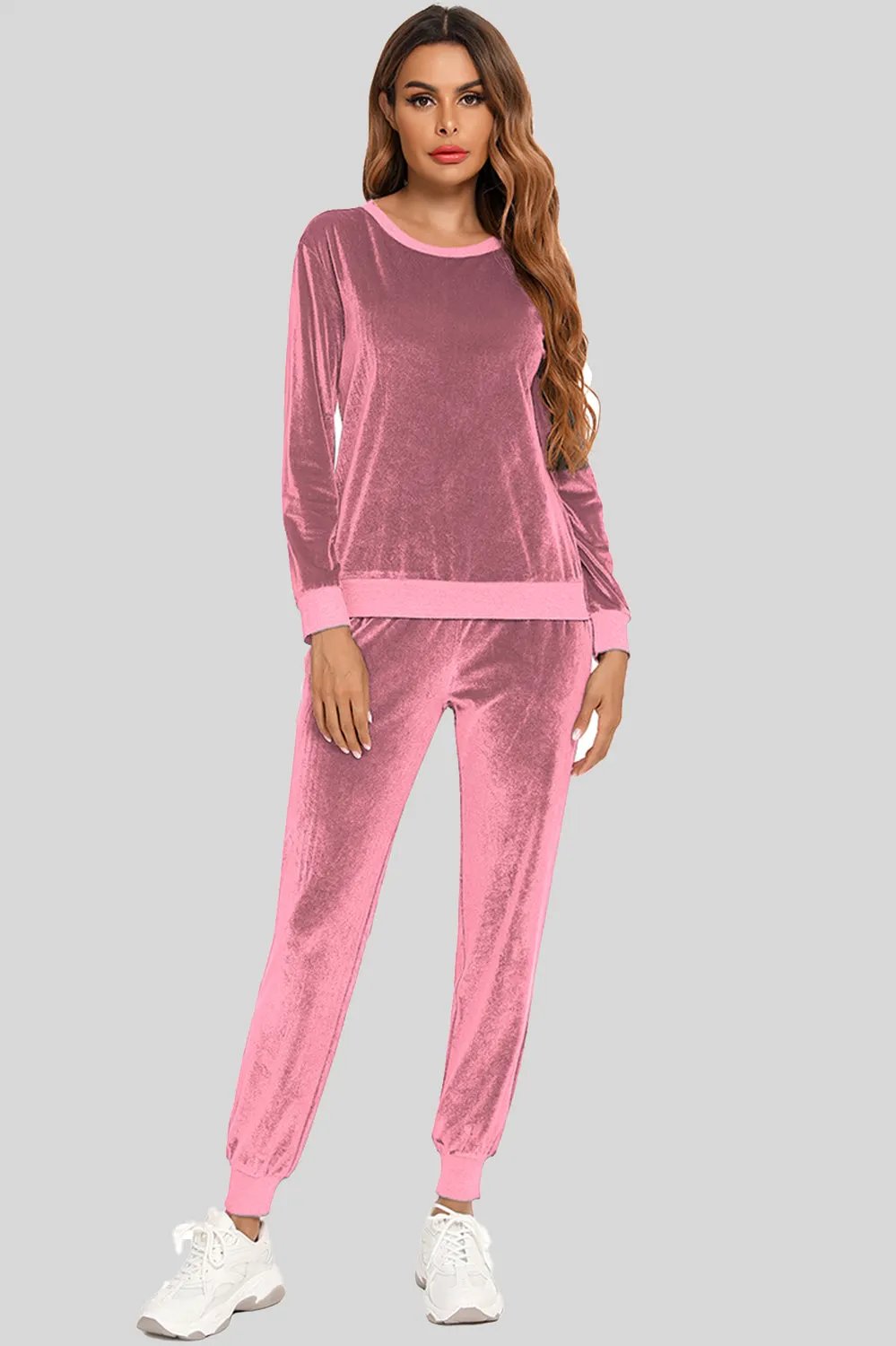 Round Neck Long Sleeve Loungewear Set with Pockets by Partner Label