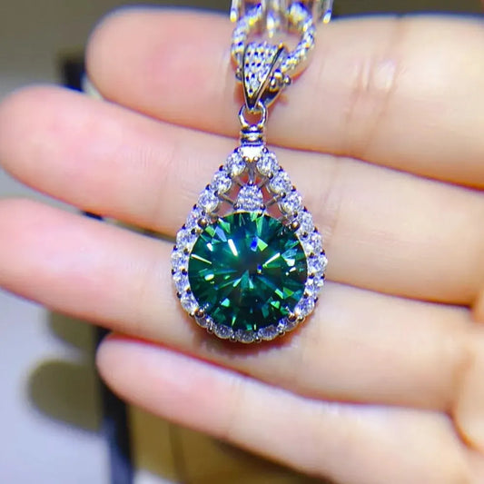 10 Carat Moissanite 925 Sterling Silver Teardrop Shape Necklace by Partner Labels