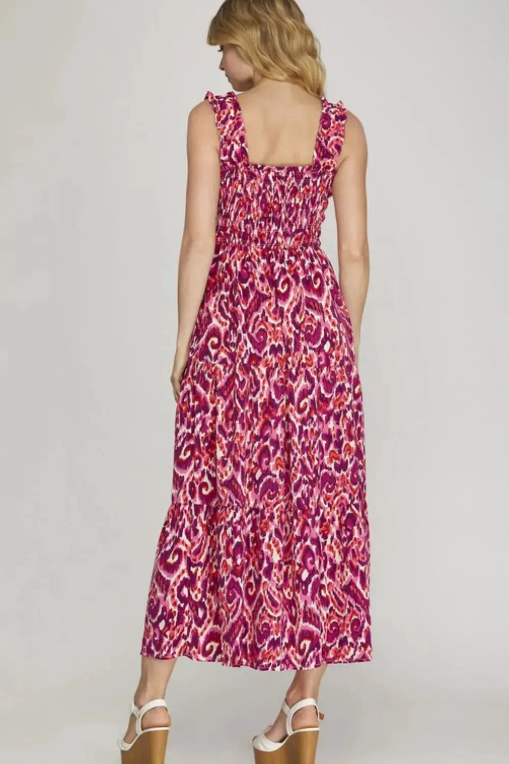 She + Sky Full Size Smocked Printed Wide Strap Tiered Dress Plus Size by She + Sky