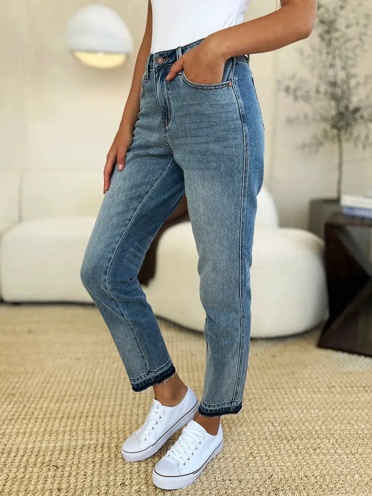 Judy Blue Full Size Mid Rise Rigid Magic Release Hem Jeans by Judy Blue
