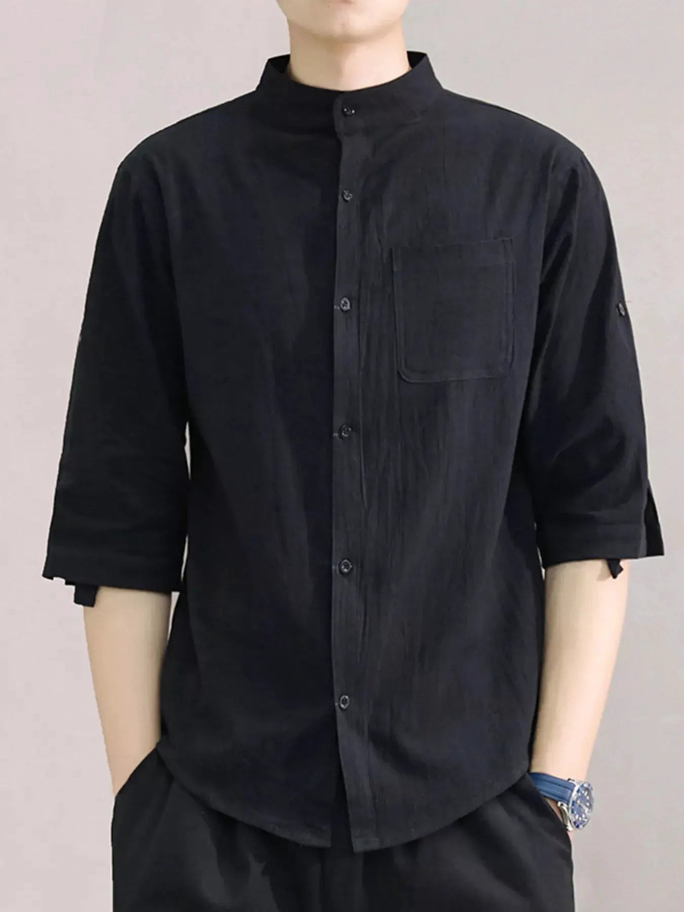 Men's Plus Size Button Up Roll-Up Sleeve Shirt by Trendsi
