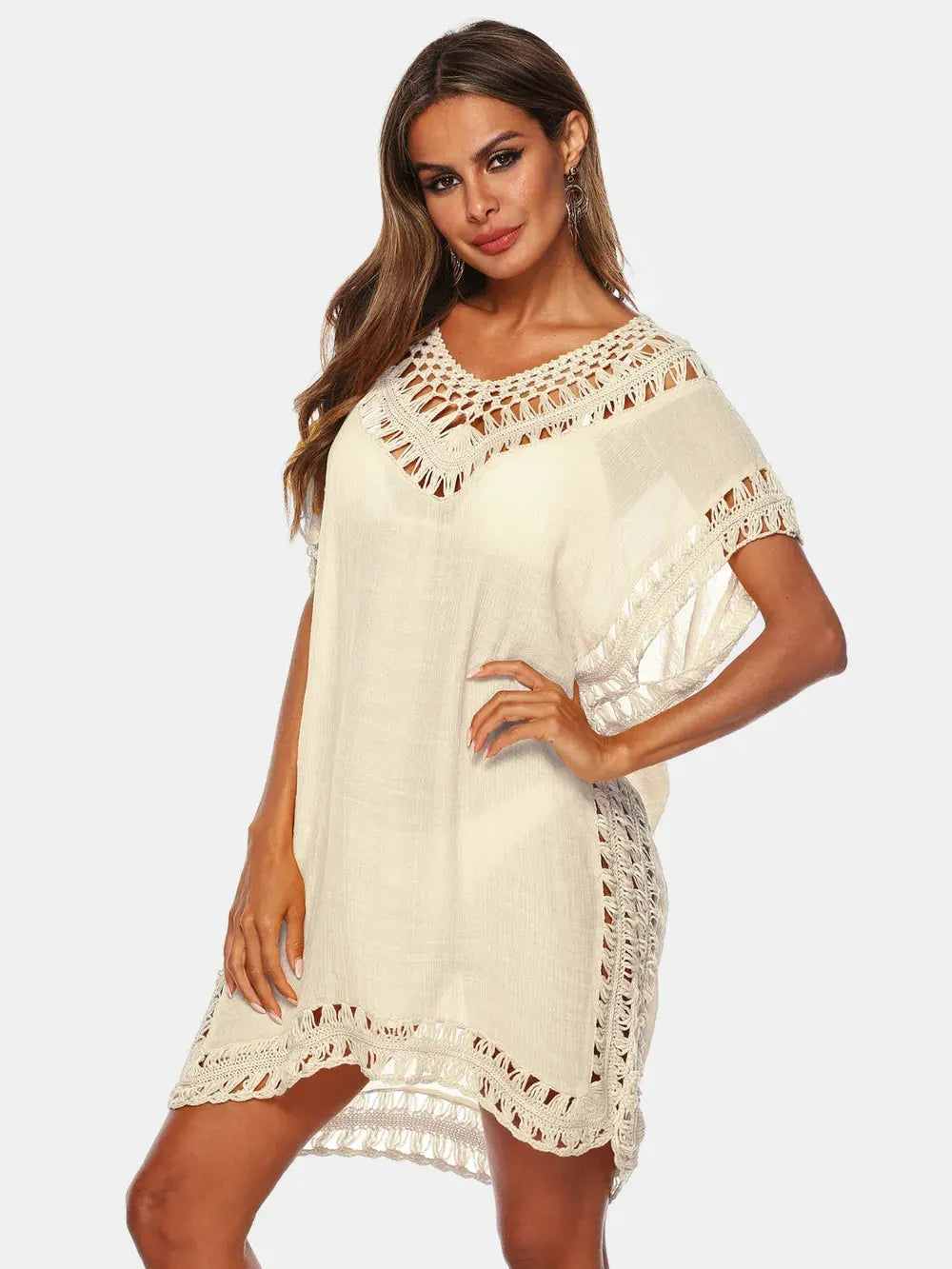 Cutout V-Neck Short Sleeve Cover-Up by Partner Labels