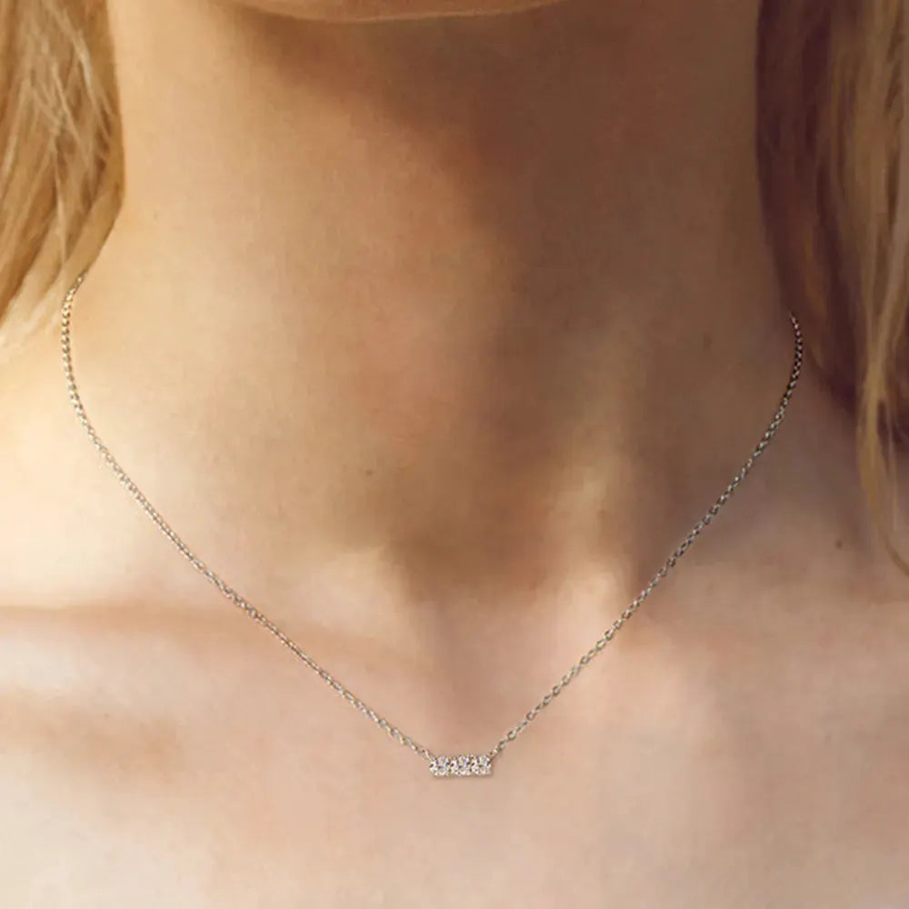 925 Sterling Silver Inlaid Moissanite Bar Necklace by Partner Label