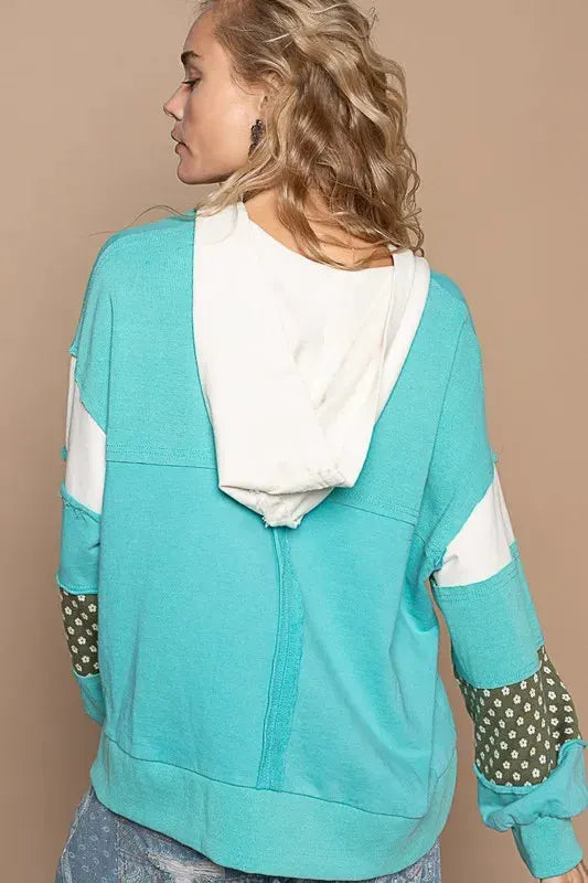 POL Exposed Seam Floral Patchwork French Terry Hoodie by POL