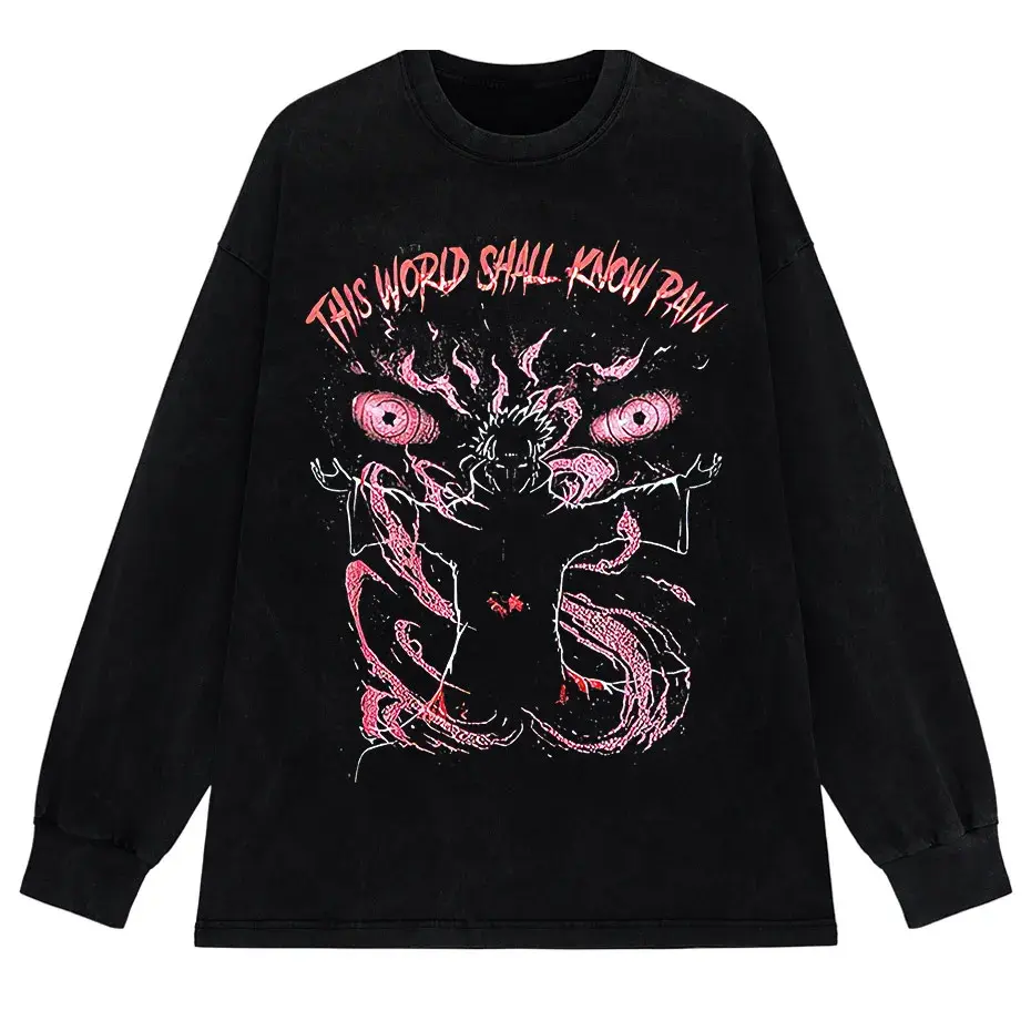 Anime Pain Print Vintage Washed T-Shirt 100% Cotton Harajuku Streetwear by Vimost Shop