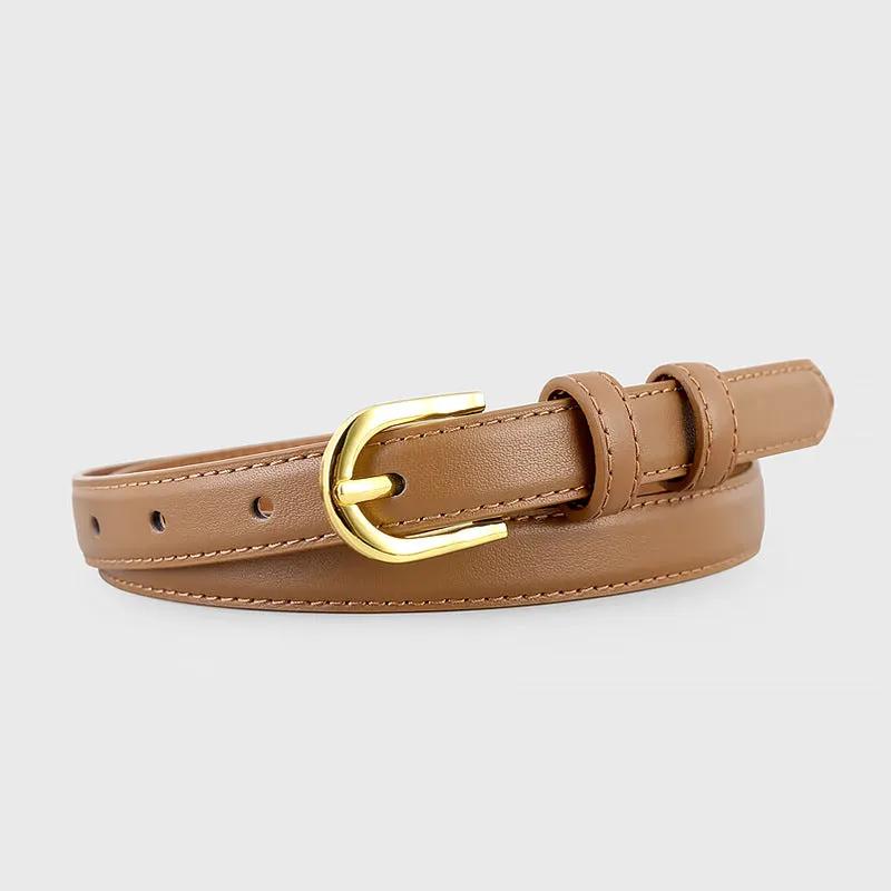 Leather Belt with Golden Buckle by Trendsi