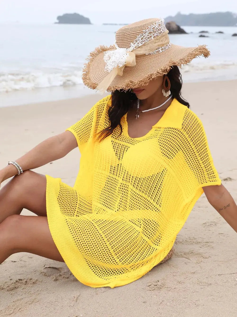Hollow Out Collared Neck Cover-Up by Partner Labels