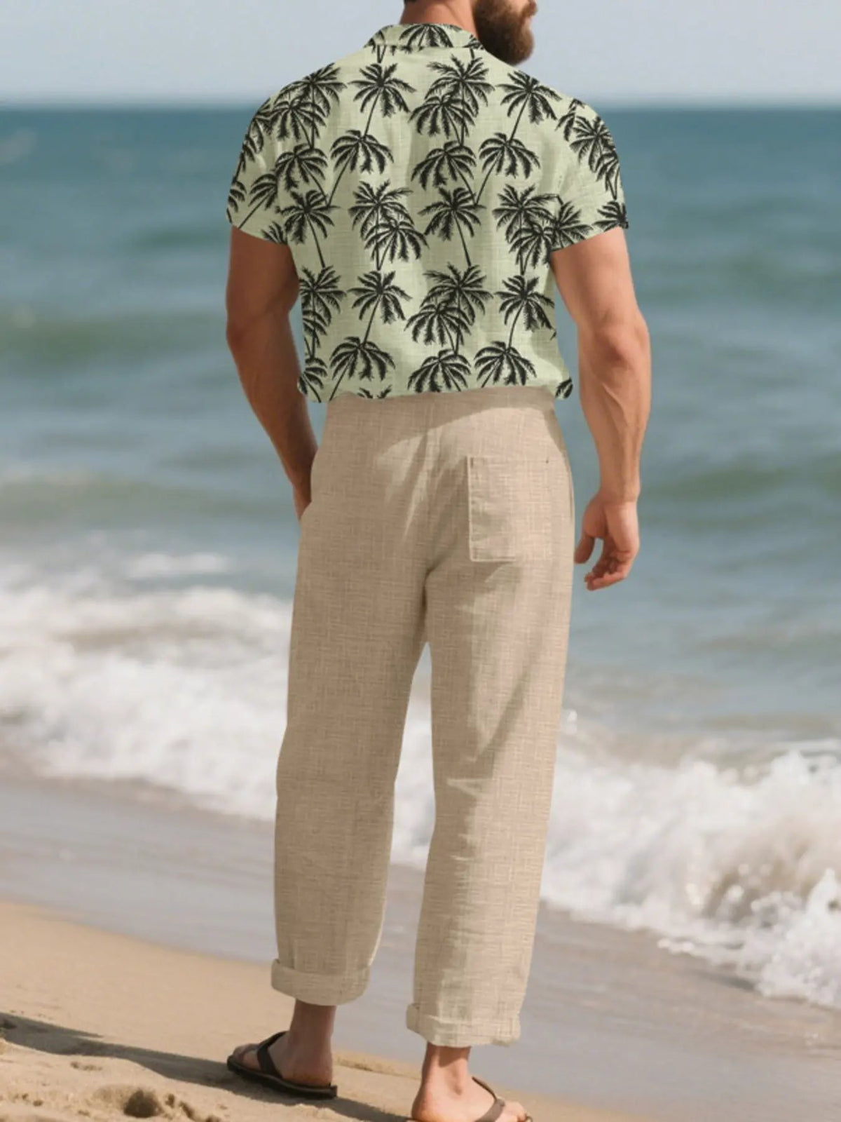 Men's Full Size Tropical Palm Print Button Up Shirt and Pants Set Plus Size by Trendsi