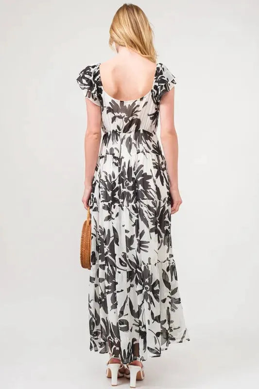 And The Why Ruffled Sleeve Tiered Floral Print Maxi Dress by And The Why