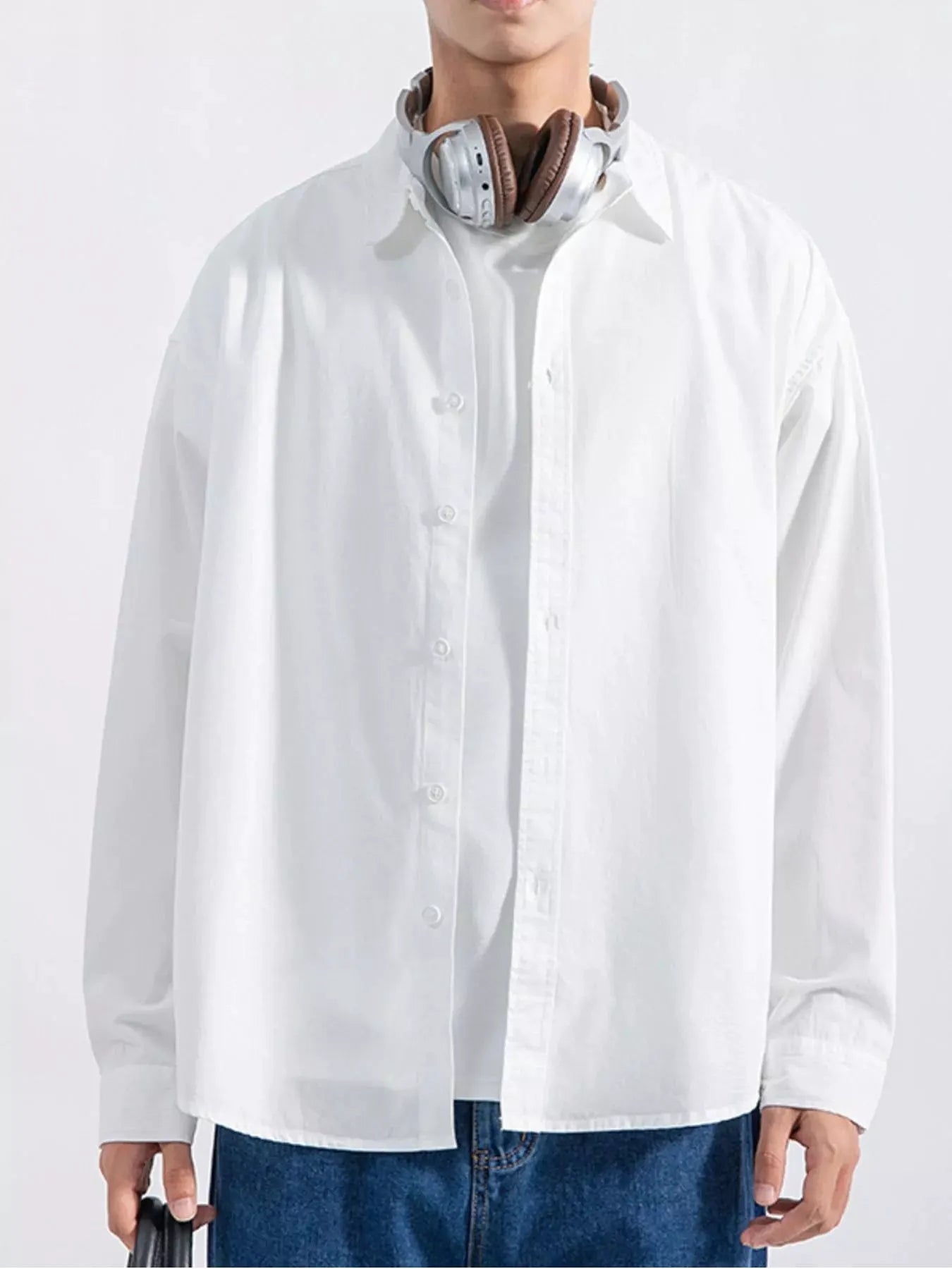 Men's Plus Size Button Up Long Sleeve Shirt by Trendsi