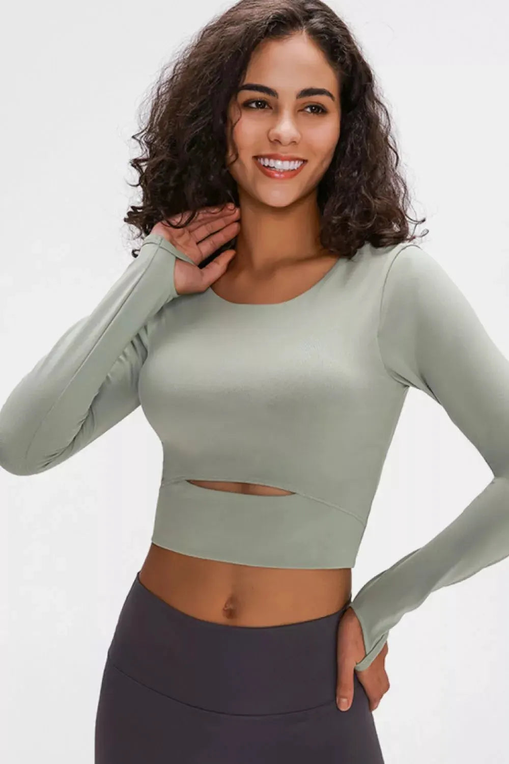 Millennia Long Sleeve Cropped Top With Sports Strap by Millennia