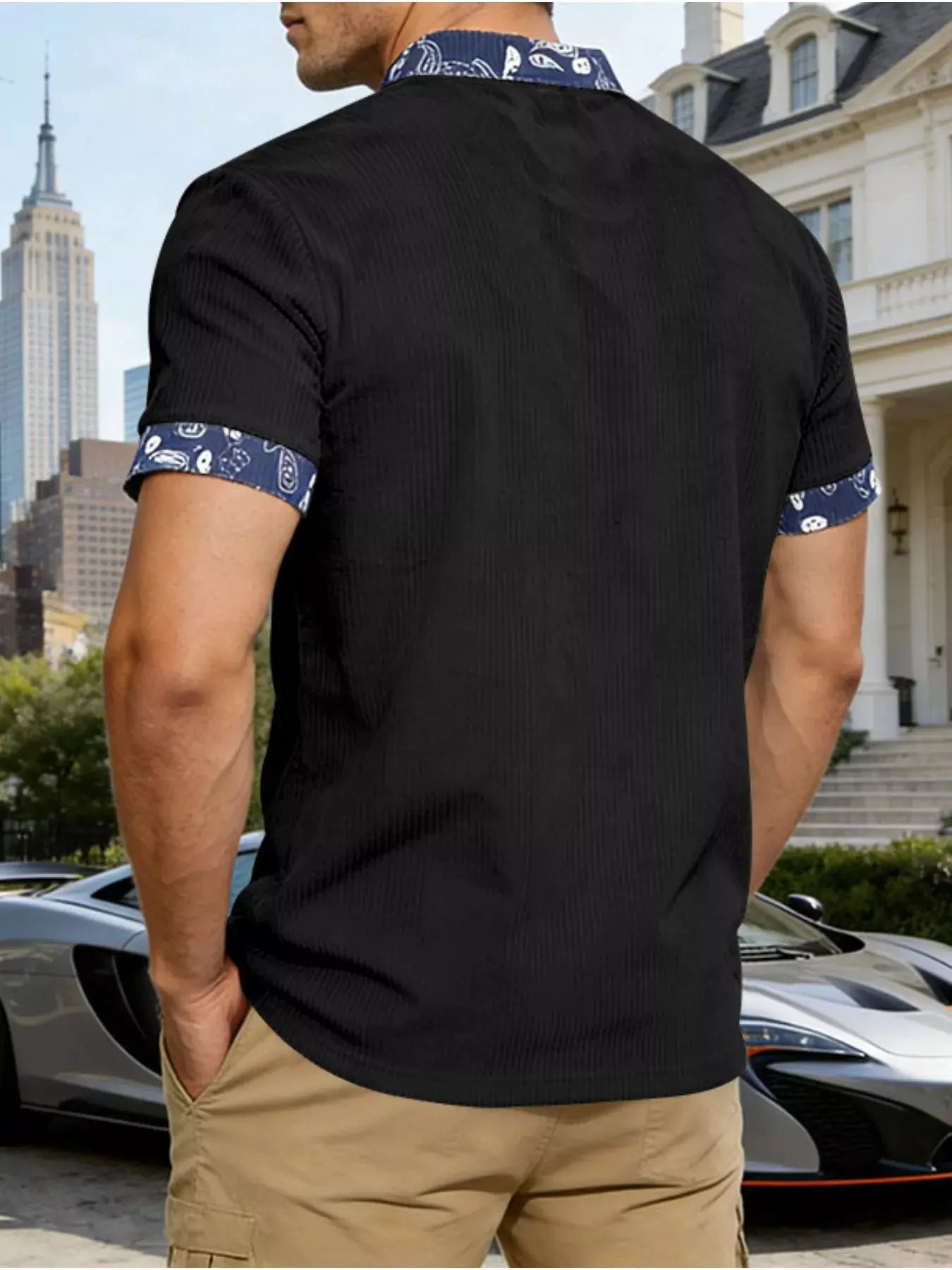 Men's Full Size Lace-Up Collar T-Shirt Plus Size by Trendsi