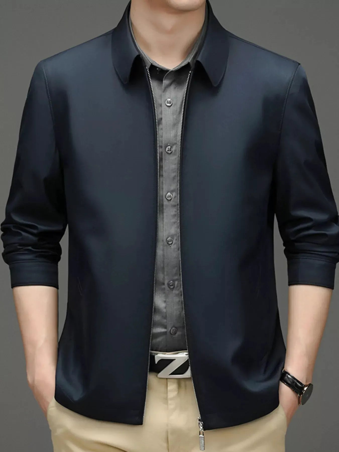 Men's Plus Size Zip Up Long Sleeve Jacket by Partner Label