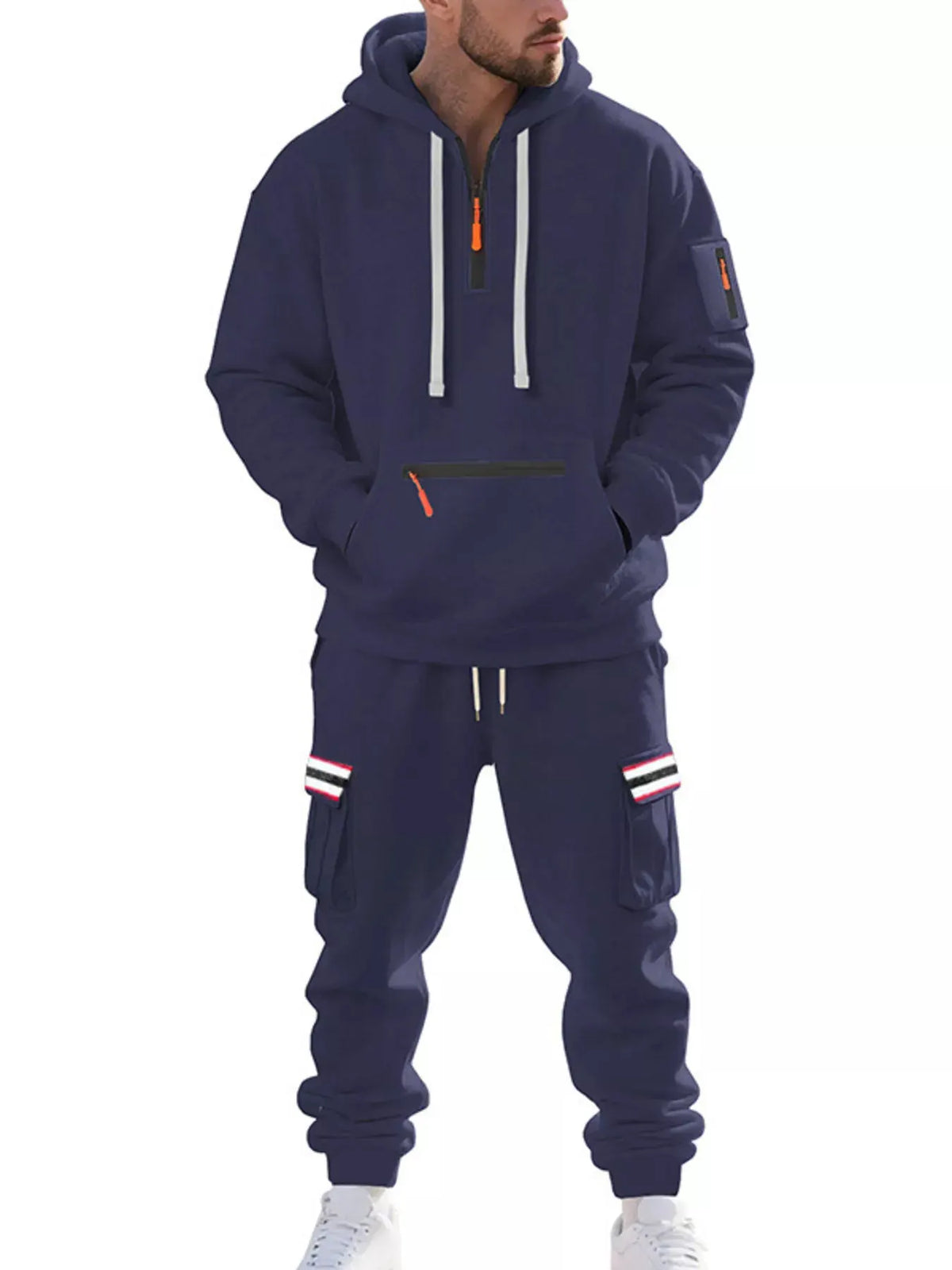 Men's Full Size Casual Half-Zip Hoodie and Cargo Pants Set Plus Size by Trendsi