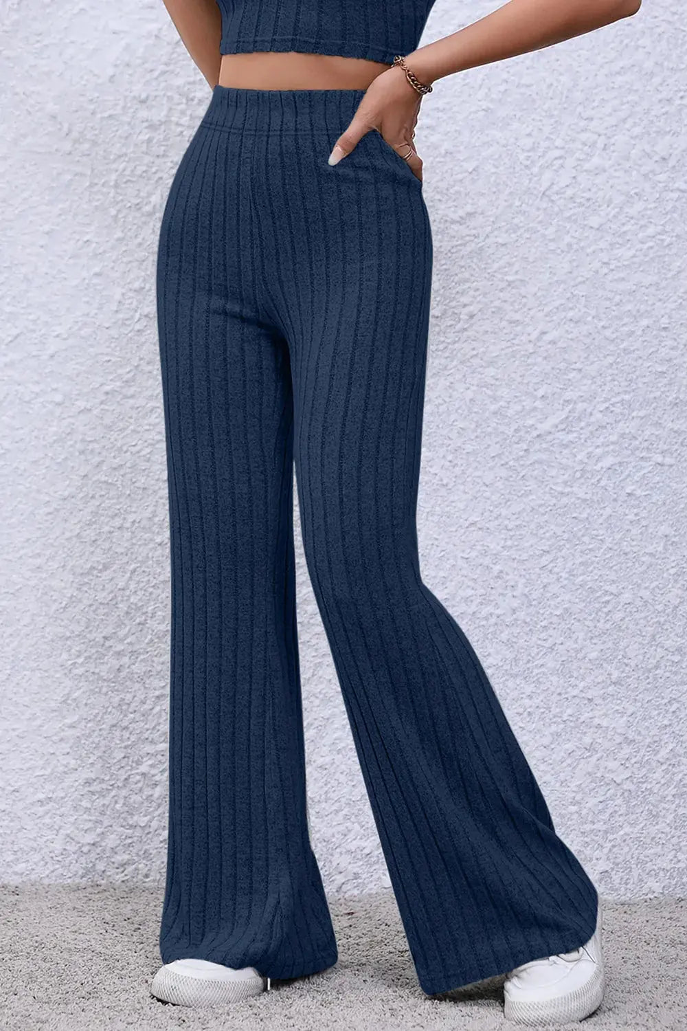 Basic Bae Full Size Ribbed High Waist Flare Pants by Partner Label