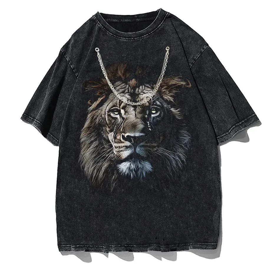 Hip Hop Men's T-Shirt With Lion head Print casual Tshirt Unisex Tops Tee by Vimost Shop