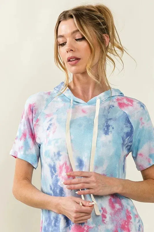 BiBi Tie Dye Terry Hoodie with Drawstring by BiBi