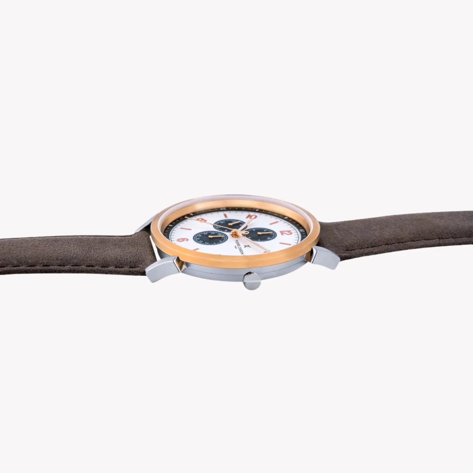 Pierre Cardin Men's Silver & Rose Gold, Brown Leather | Cpi.2078 by PIERRE CARDIN