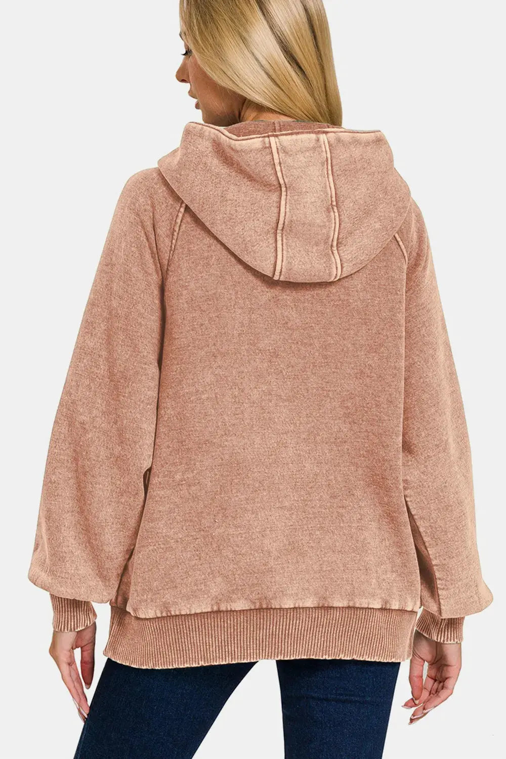 Zenana Acid Wash Fleece Kangaroo Hoodie by Zenana