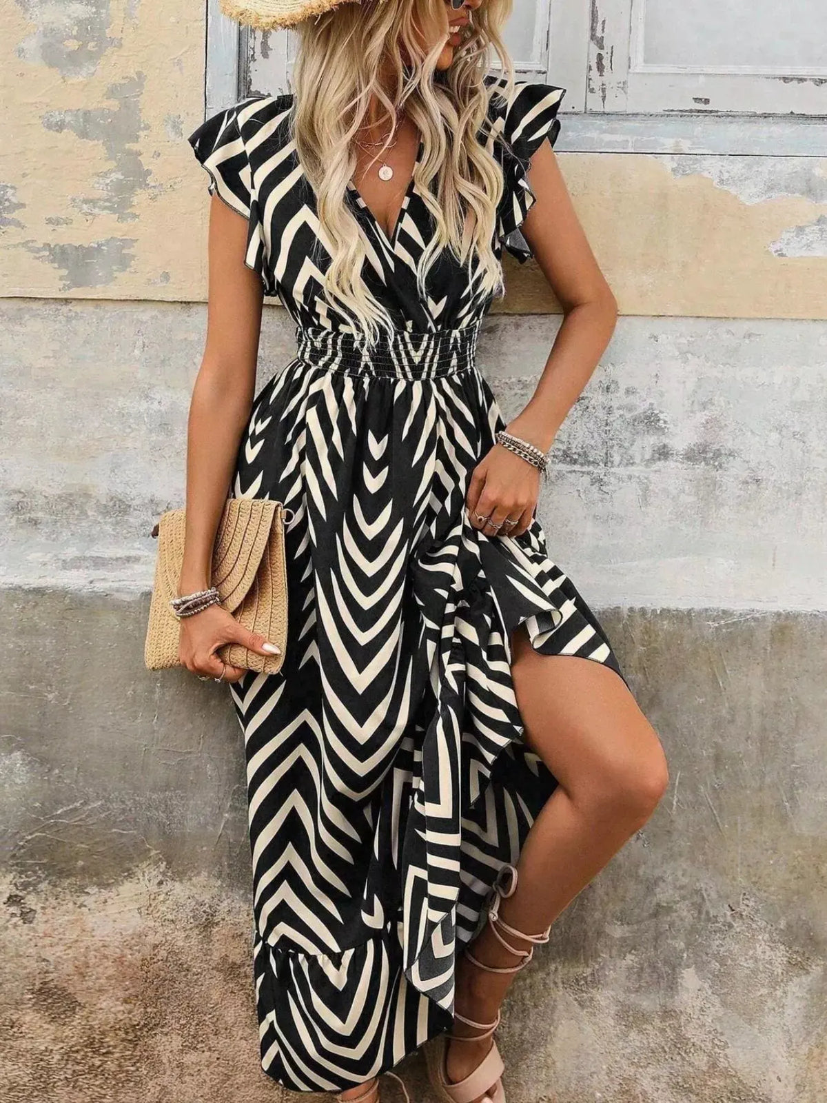 Ruffled Cap Sleeve Midi Dress by Partner Label