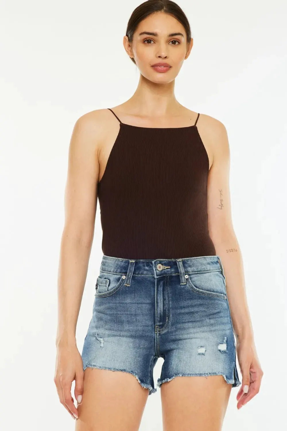 Kancan High Waist Raw Hem Denim Shorts by Kancan