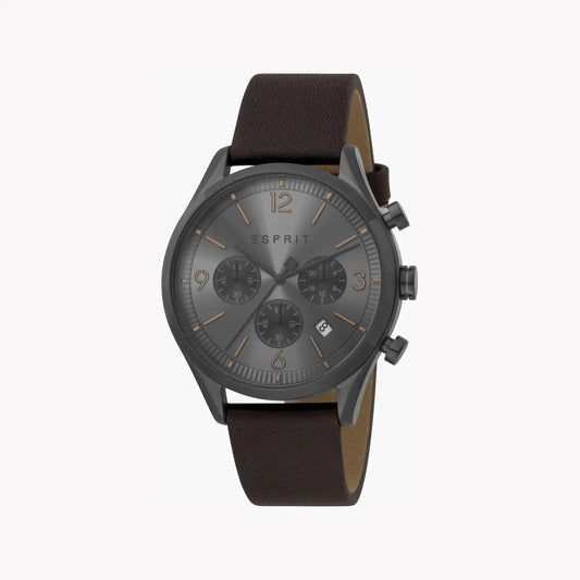 Esprit Men's Brown Leather Watch, Black Dial | Egs003116b by ESPRIT
