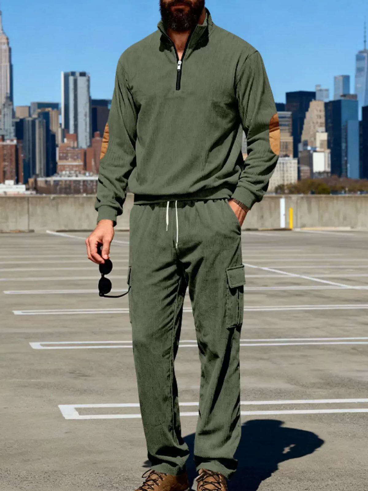 Men's Full Size Casual Long Sleeve Top & Pants Set Plus Size by Partner Label
