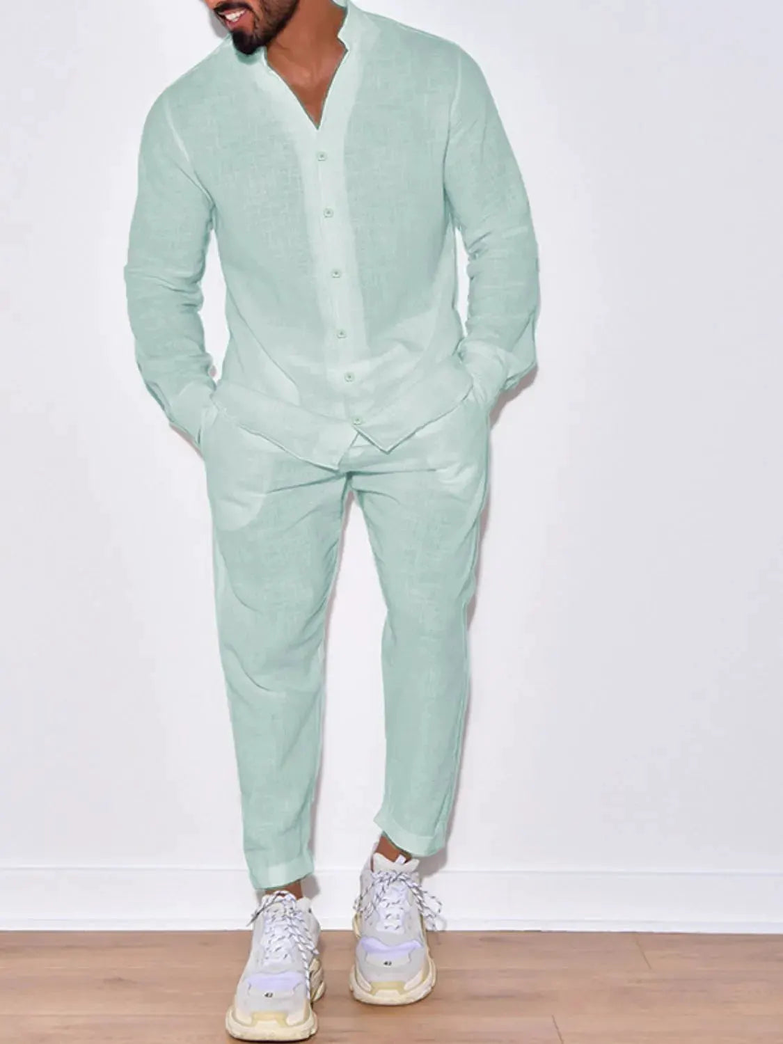 Men's Button Up Long Sleeve Top and Pants Set by Partner Label