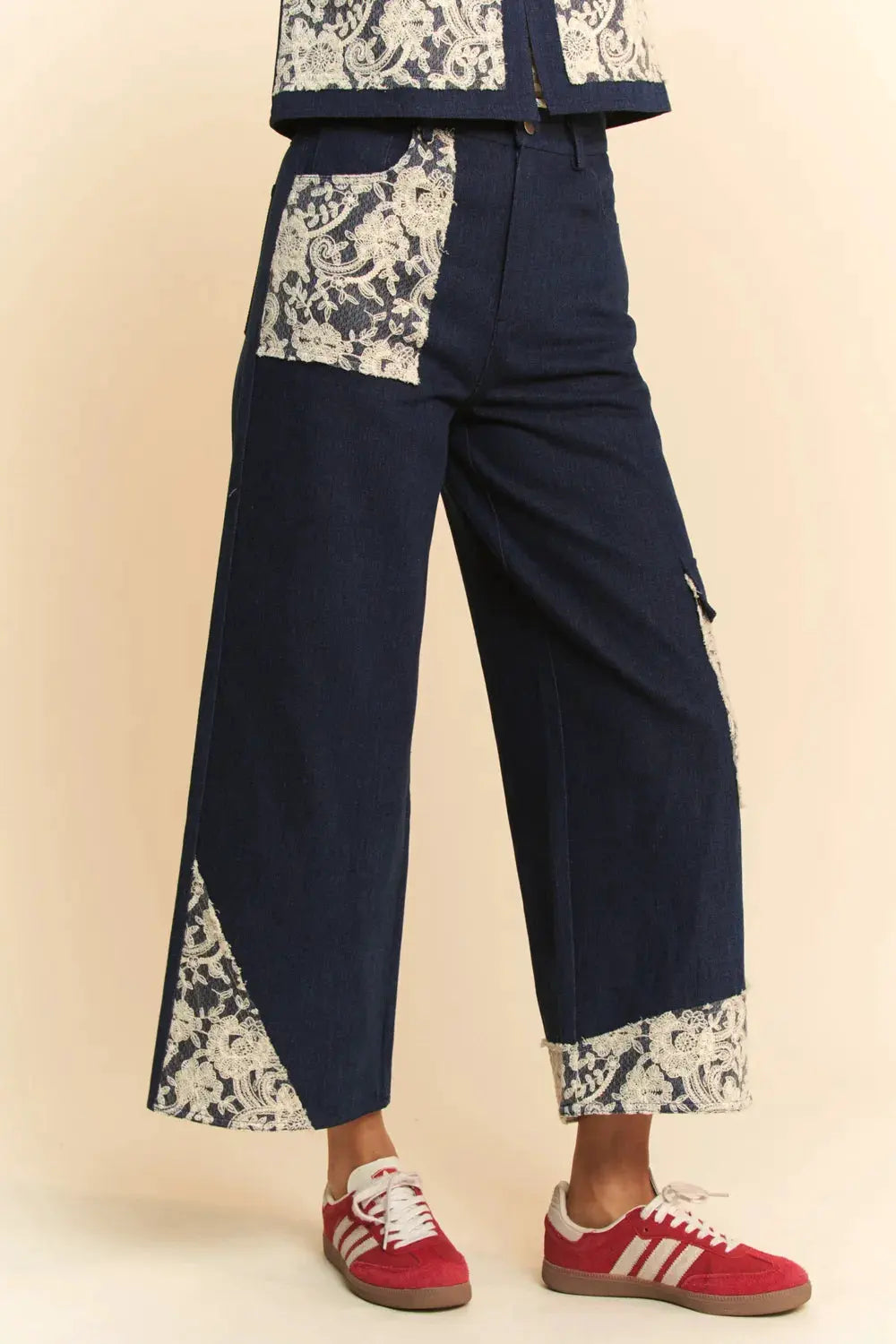 Davi & Dani Lace Applique Wide Leg Jeans by Davi & Dani